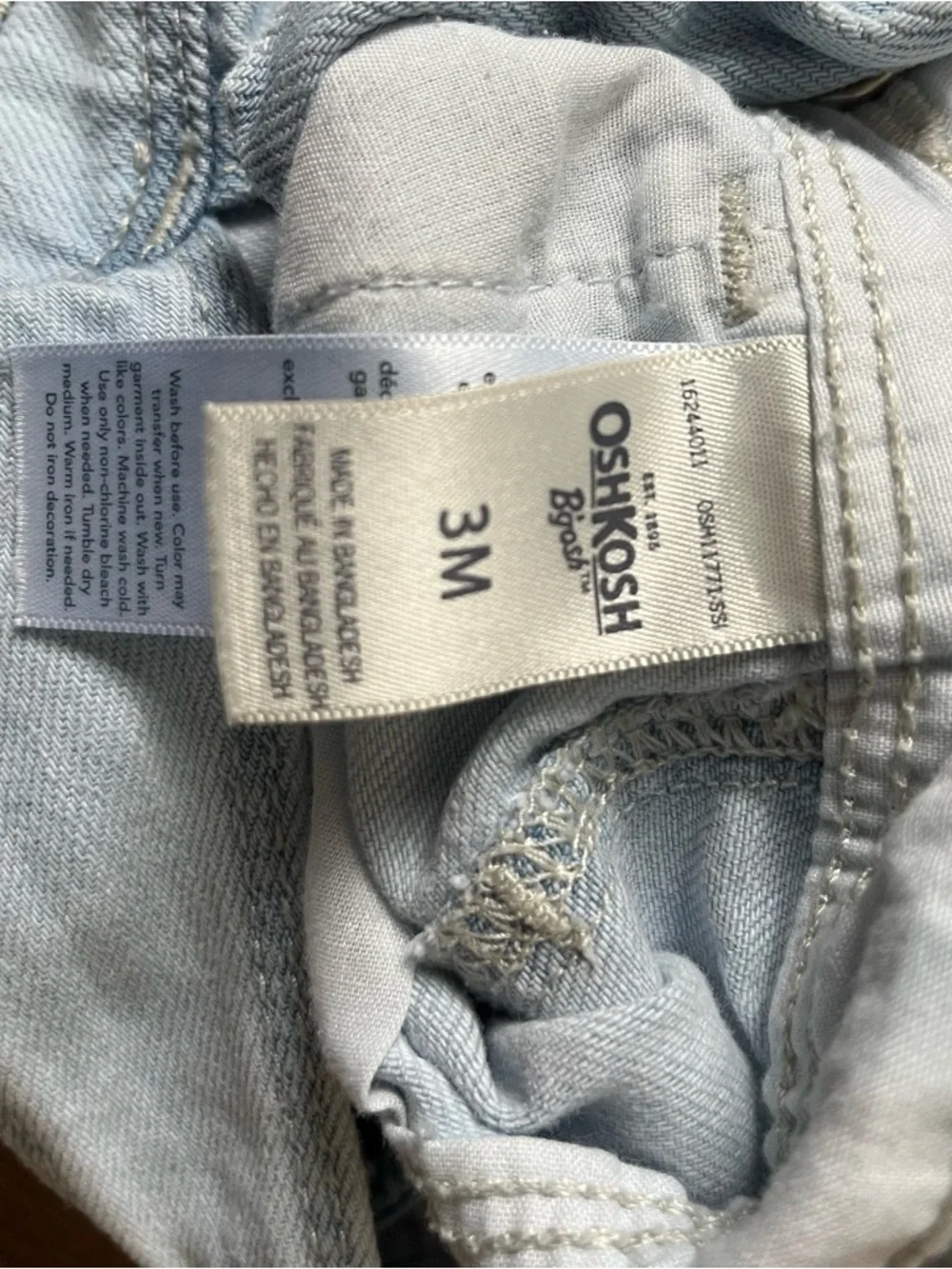 Girls Osh Kosh Overalls 3m Light Wash Shorts
